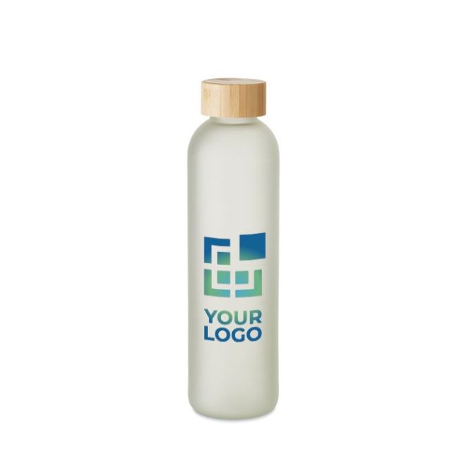 Borraccia in vetro da sublimare con tappo in bambù da 650 ml