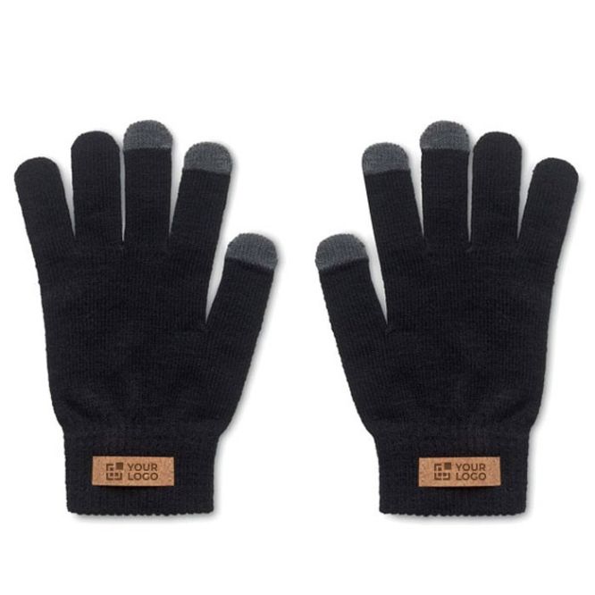 Guanti touch in Rpet con etichetta in sughero personalizzata