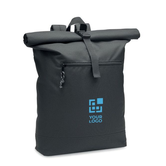 Zaini rolltop personalizzati in poliestere 600D RPET vista area di stampa