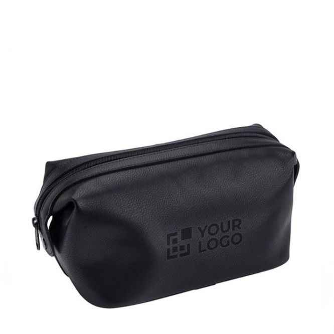 Beauty case in pelle con due bottoni laterali