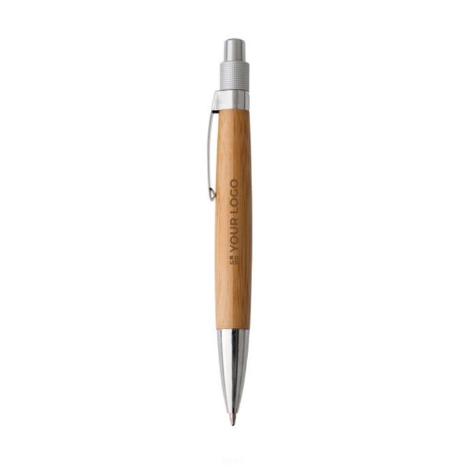 Penna a sfera in bambù e metallo con inchiostro blu