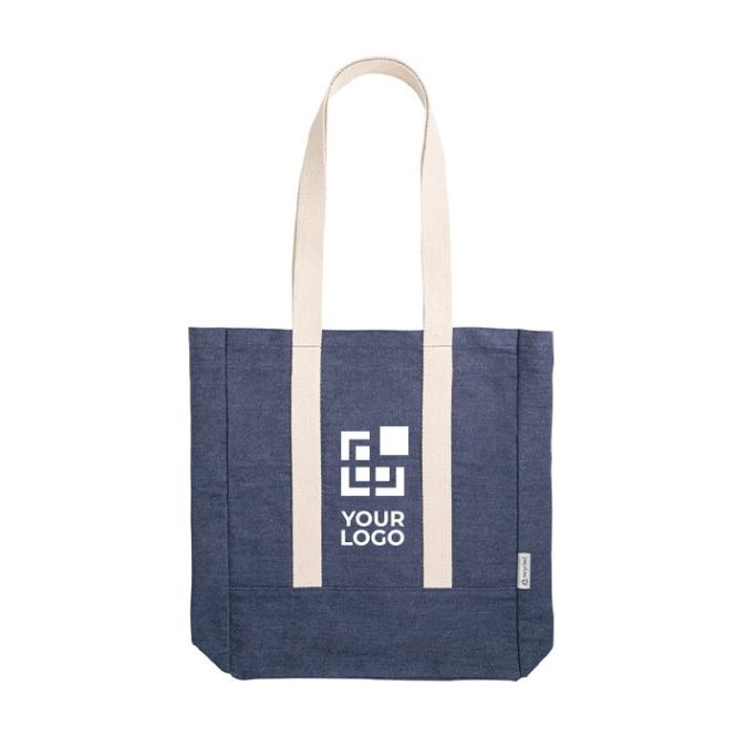 Shopper con logo tasca interna manici lunghi denim 300g/m²