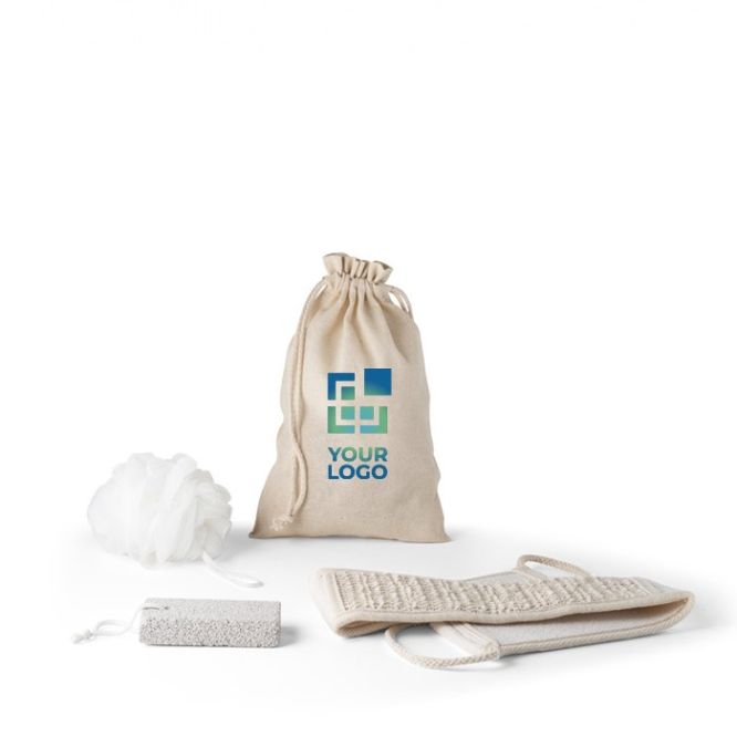 Kit spa in sachetto con spugna pietra pomice e asciugamano