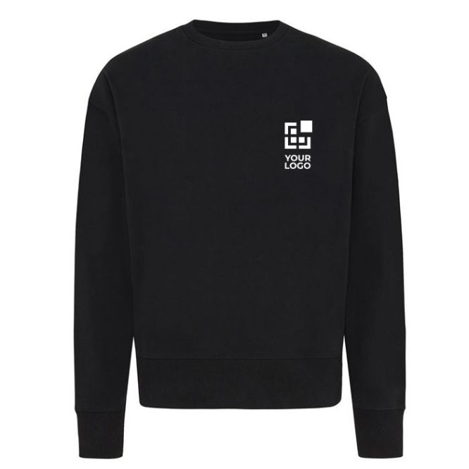 Felpa oversize in eco cotone 340 g/m² Iqoniq Kruger color nero vista area di stampa