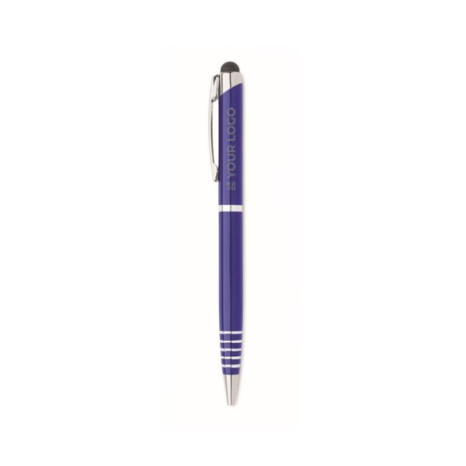 Penna a sfera in alluminio riciclato con gommino touch e inchiostro blu