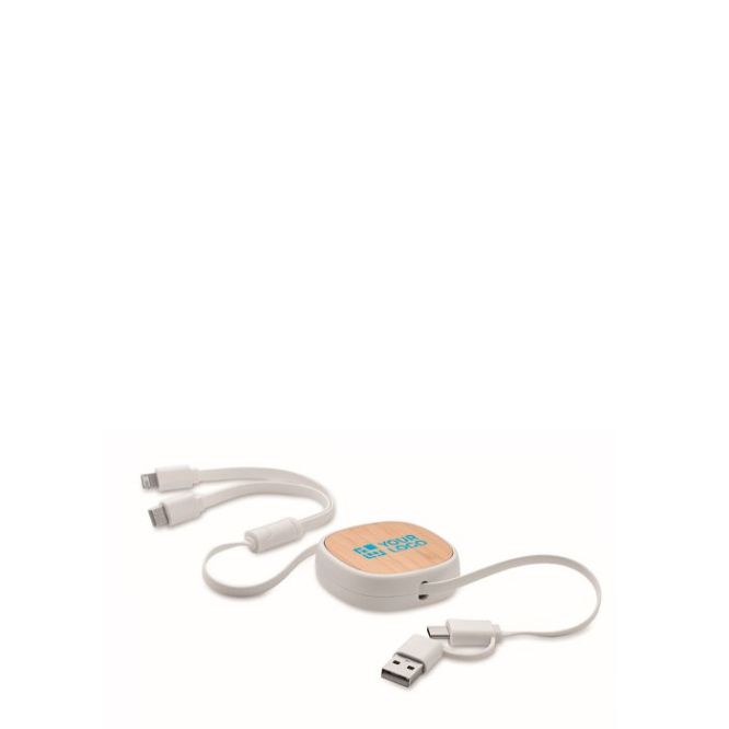 Cavetto di ricarica retrattile multi USB con dettaglio in bambù