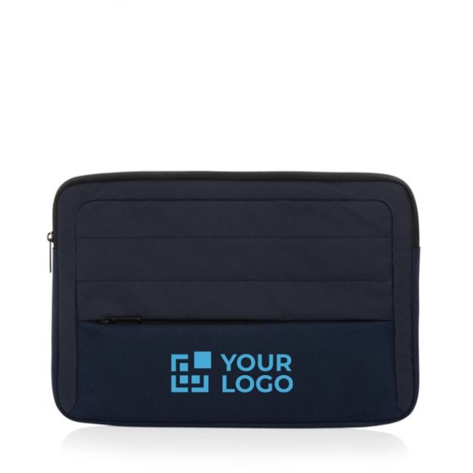 Custodia per computer portatile da 15,6'' in RPET con tasca frontale color blu mare vista area di stampa