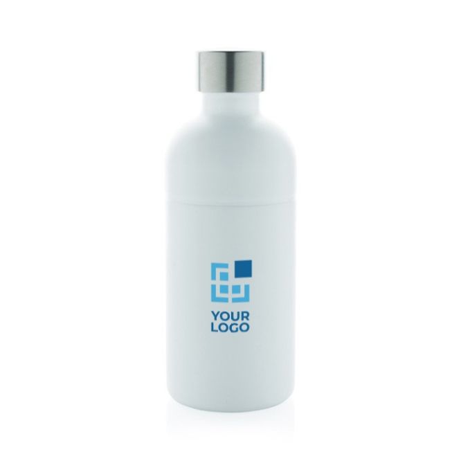 Bottiglia in acciaio inox riciclato con tappo antifuga da 800 ml color bianco vista area di stampa