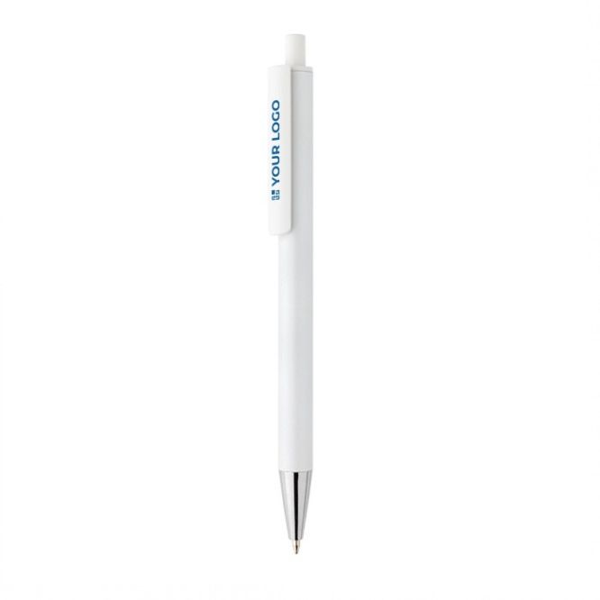Penna moderna in alluminio riciclato con inchiostro blu Dokumental® color bianco vista area di stampa