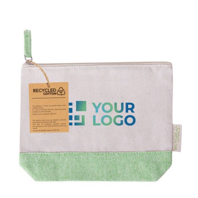 Pochette promozionale in cotone riciclato con base e maniglia colorate