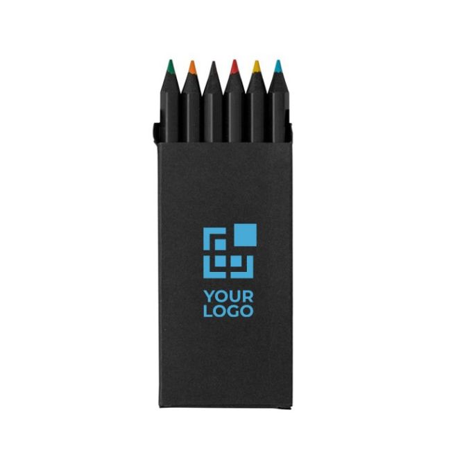 Set di 6 matite colorate in legno nero in scatola di cartone riciclato