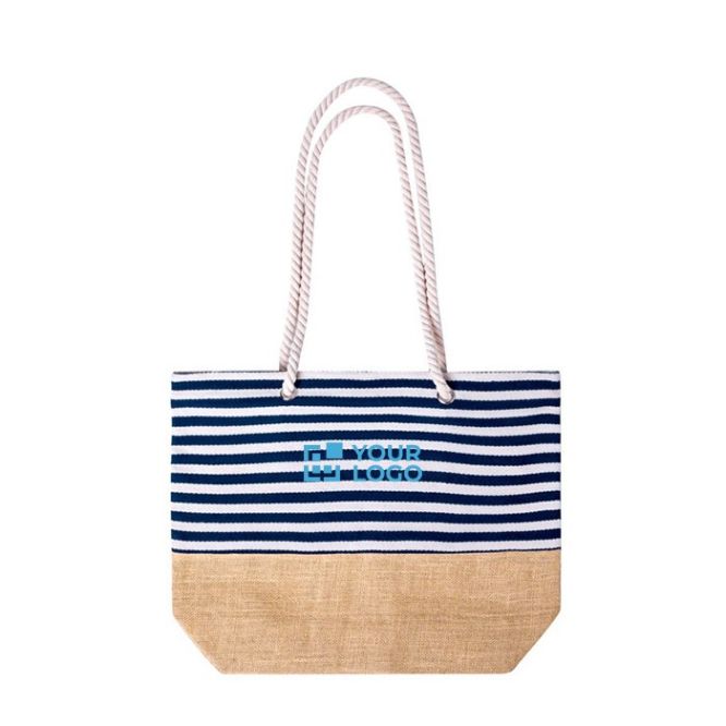 Borsa da spiaggia a righe in cotone e base in iuta 450g/m²