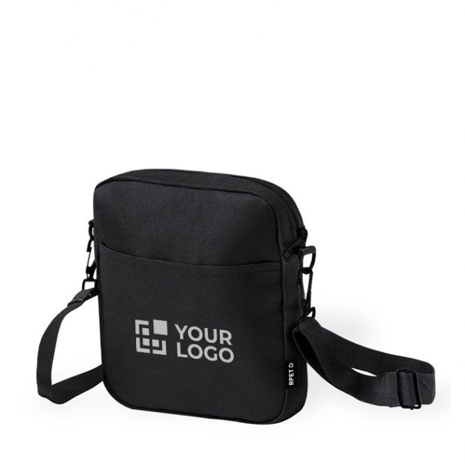 Borsa a tracolla nera in poliestere RPET 600D con tasca frontale