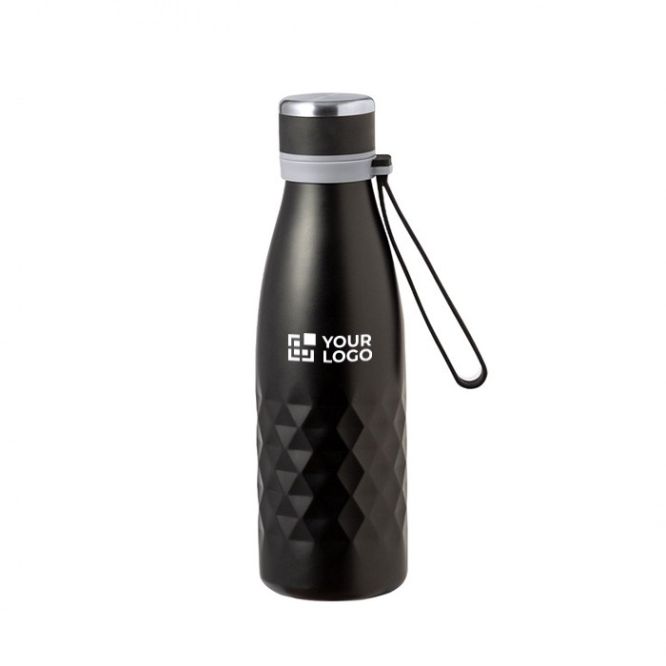 Borraccia acciaio inox con motivo a rombi e laccetto in silicone 550ml
