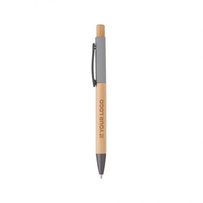 Penna in bambù con dettagli colorati in alluminio ed inchiostro blu