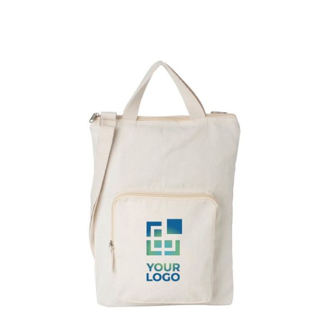 Borsa con tasca frontale e tracolla in cotone da 340 g/m²