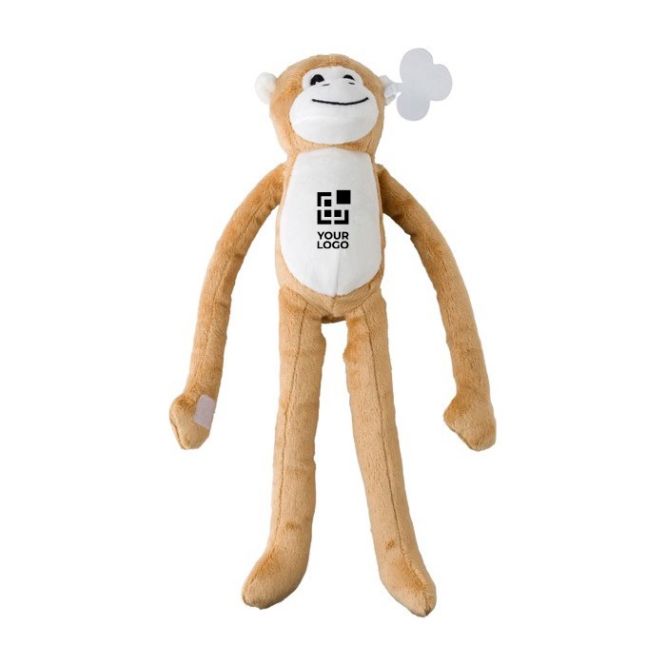 Scimmia di peluche con velcro sulle mani ed etichetta personalizzabile