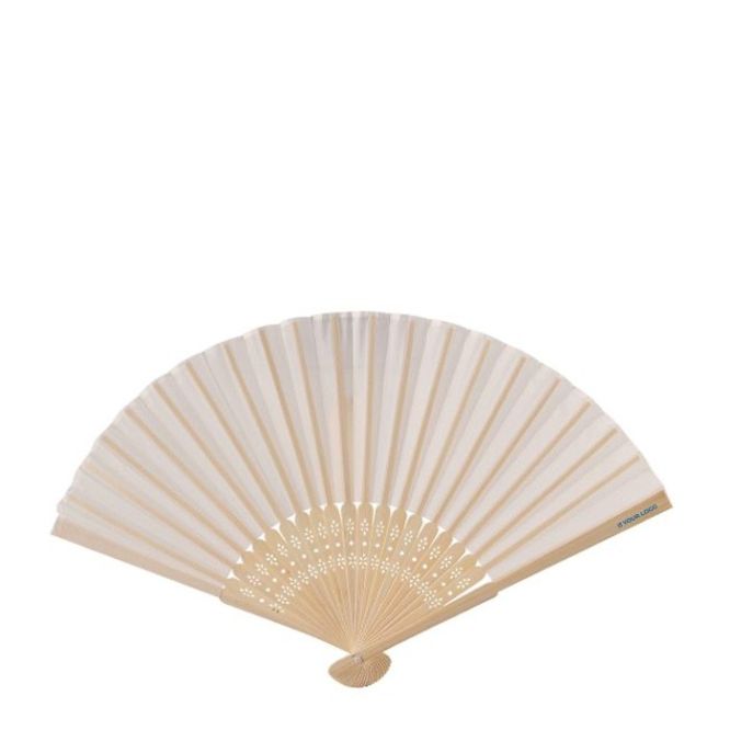 Ventaglio in poliestere e bambù con decorazioni sulle aste