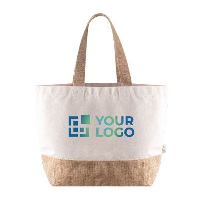 Borsa in cotone riciclato da 320 g/m² con base e manici in iuta