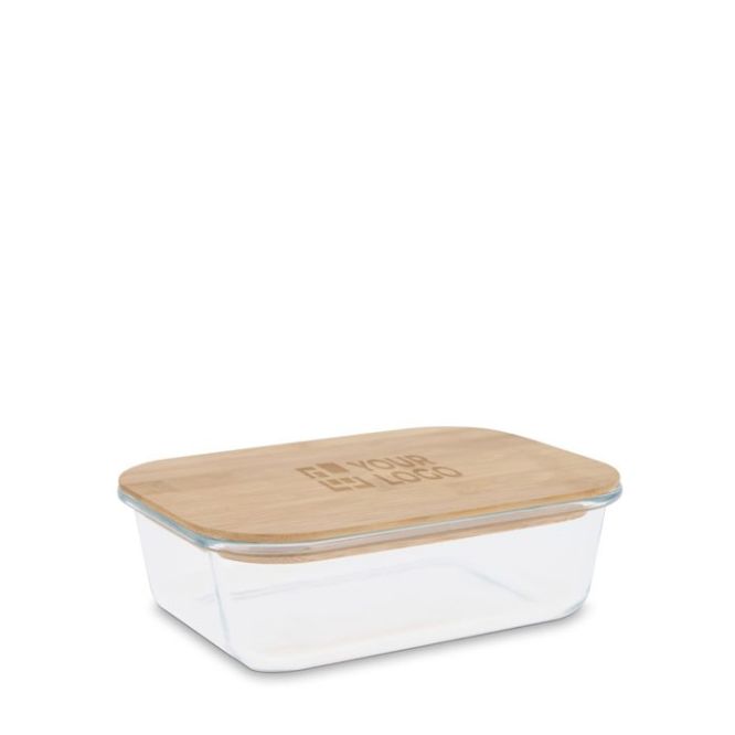 Lunch box rettangolare in vetro con coperchio in bambù da 1l