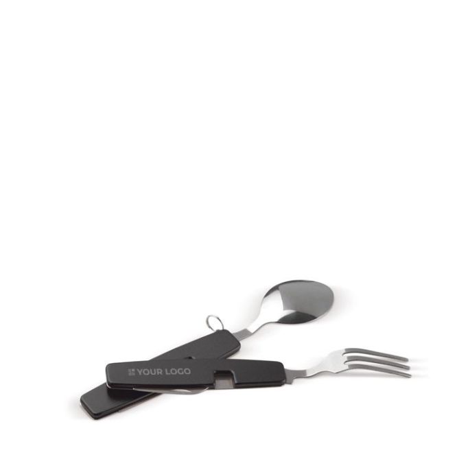 Coltello, forchetta, cucchiaio e apribottiglie pieghevoli 4 in 1