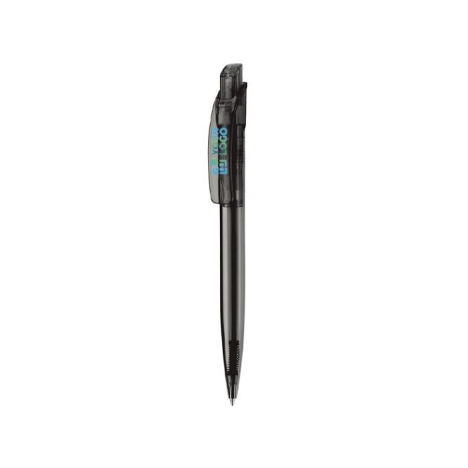 Penna in plastica trasparente con pulsante squadrato e inchiostro blu color verde trasparente