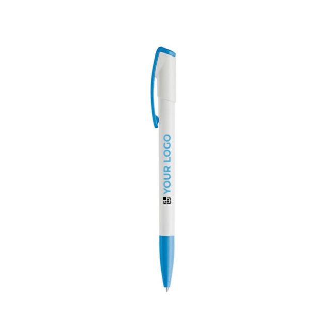 Penna in plastica con punta e clip colorati e inchiostro blu color blu scuro terza vista
