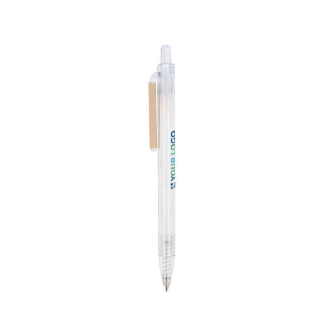 Penna in plastica riciclata in colori trasparenti e inchiostro blu