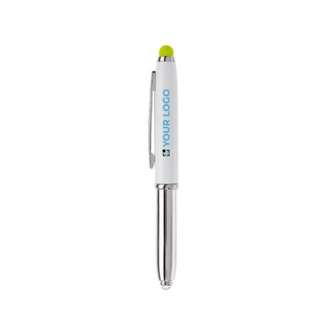 Penna touch cromata con cappuccio, luce a LED e inchiostro blu