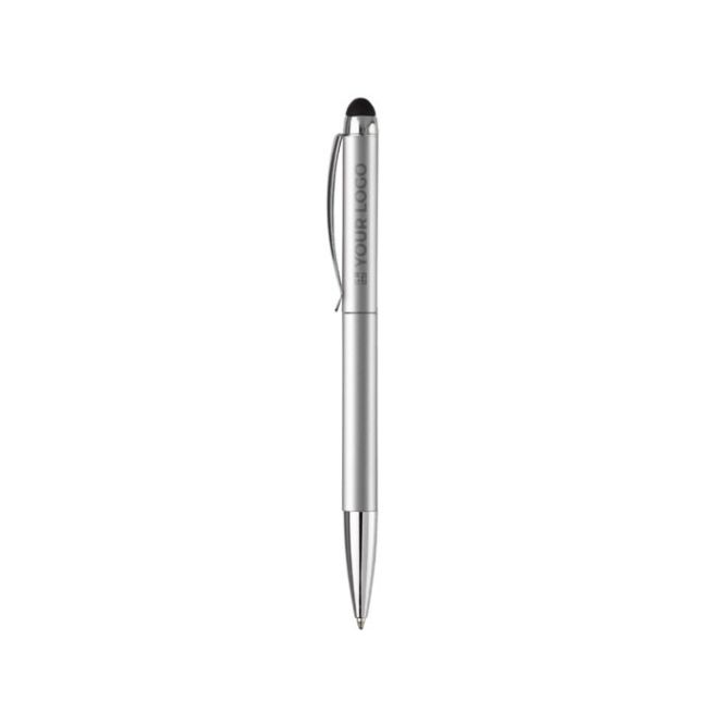 Penna a rotazione in alluminio con gommino touch e inchiostro blu