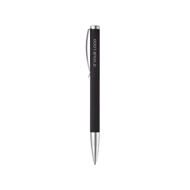 Penna twist in alluminio con clip e punta in metallo e inchiostro blu