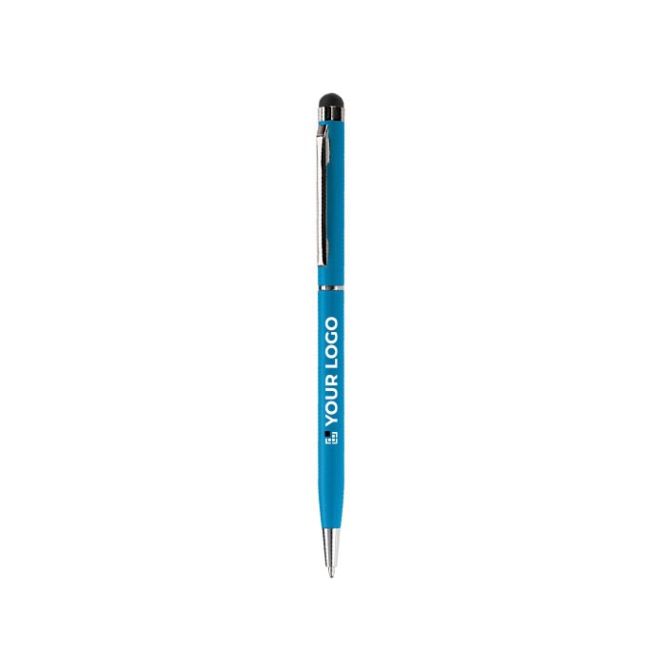 Penna fine ed elegante in alluminio con gommino touch e inchiostro blu color blu