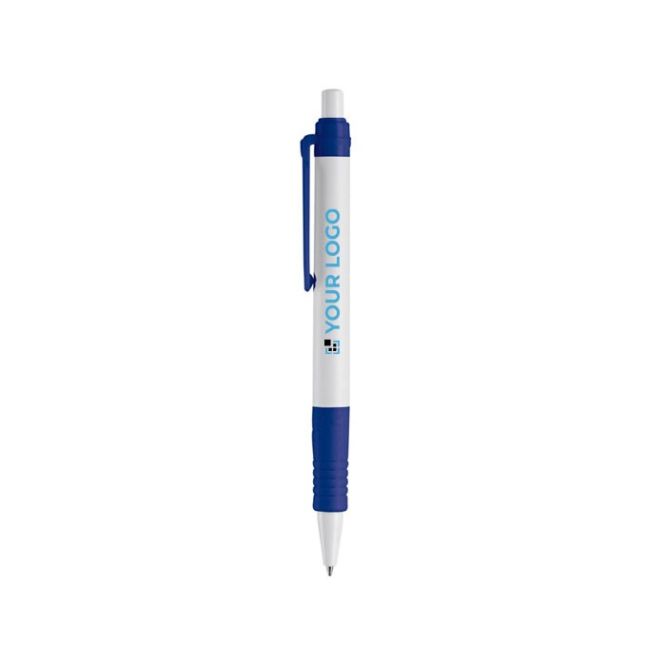 Penna bianca con dettagli colorati e inchiostro blu realizzata in PLA