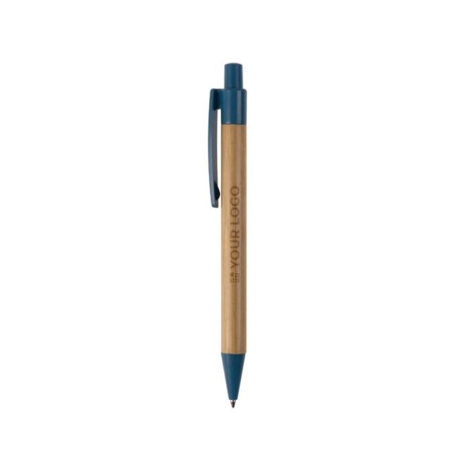Penna in bambù con dettagli colorati in paglia di grano inchiostro blu