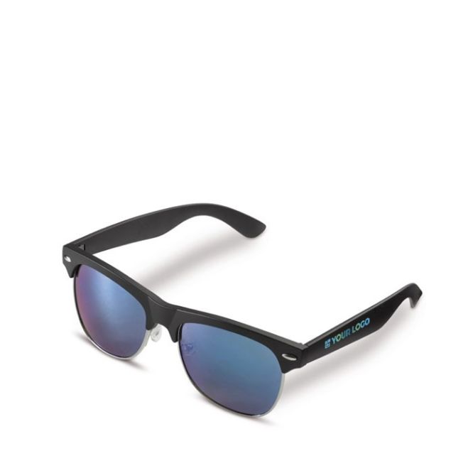 Occhiali da sole con montatura nera e lenti blu con protezione UV400
