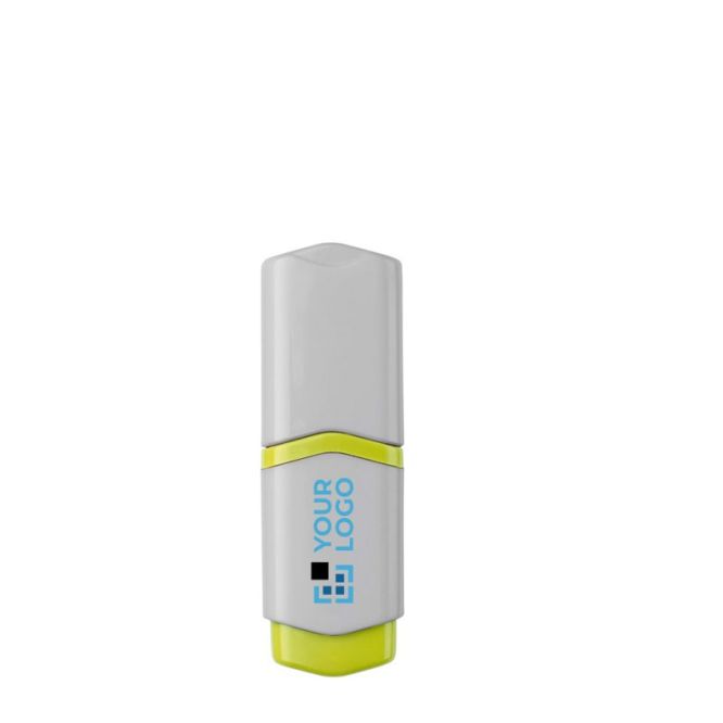 Mini evidenziatore bianco con dettagli colorati e 4 opzioni di colore