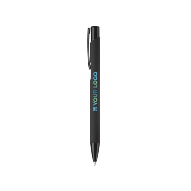 Penna in alluminio con finitura in gomma colorata e inchiostro blu color nero / grigio terza vista