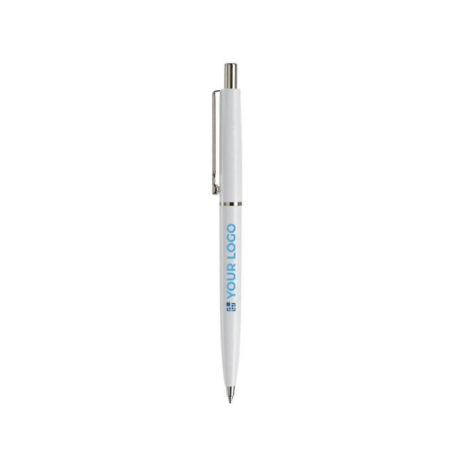 Penna in plastica con componenti in metallo e inchiostro blu color bianco terza vista