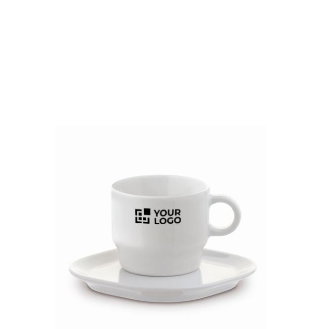 Tazza impilabile con piattino quadrato prodotta in Europa da 180ml color bianco