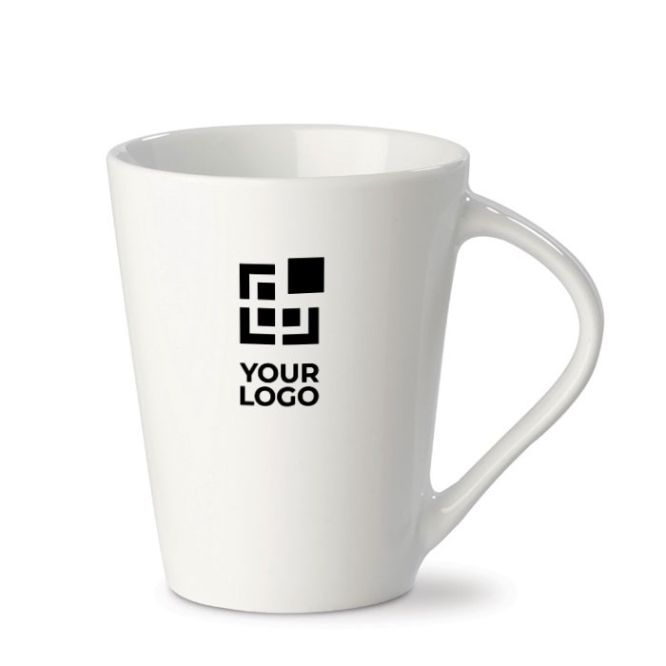 Tazza di porcellana bianca con manico triangolare prodotta in UE 270ml
