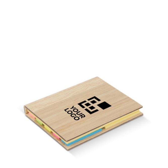 Blocchetto di bambù con 2 set di post-it gialli e segnapagina adesivi