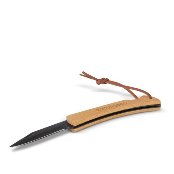 Coltello tascabile pieghevole in bambù e acciaio inox con laccetto