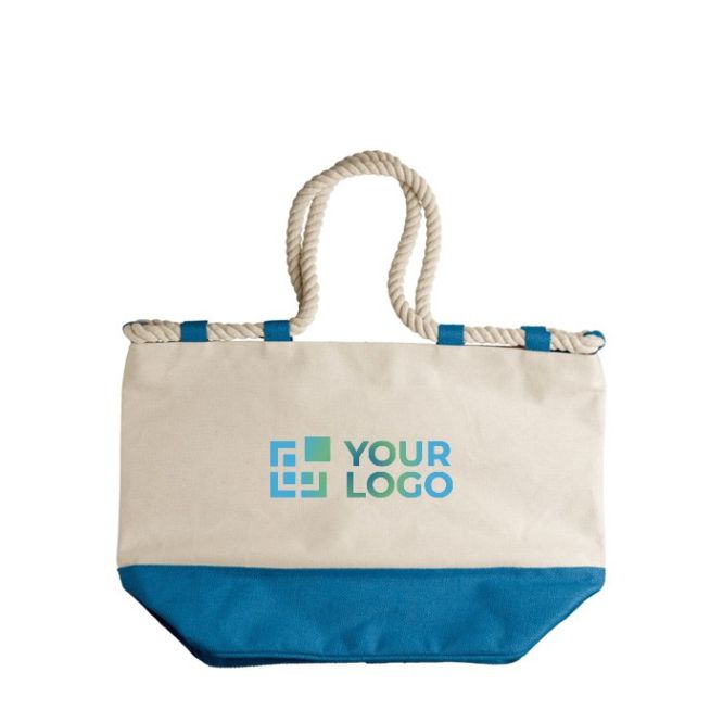 Borsa in canvas da 380g/m² con base colorata e manici in corda