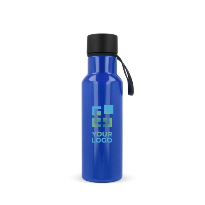 Borraccia in rPET colorata con laccetto in gomma nero 600ml