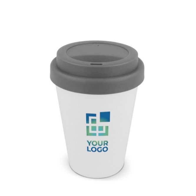 Bicchiere da asporto in plastica riciclata con tappo colorato 250ml