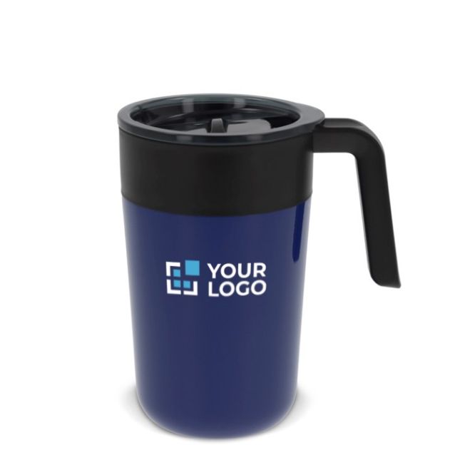 Tazza da viaggio con manico in acciaio inox e PP a doppia parete 400ml