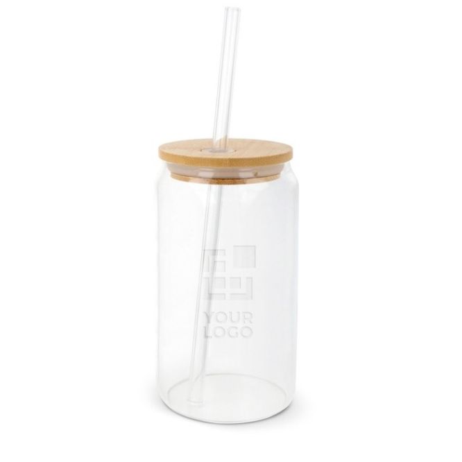 Bicchiere in vetro con tappo a vite in bambù e cannuccia da 450ml