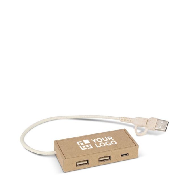 Hub in carta riciclata con 2 ingressi USB-A e uno di tipo C