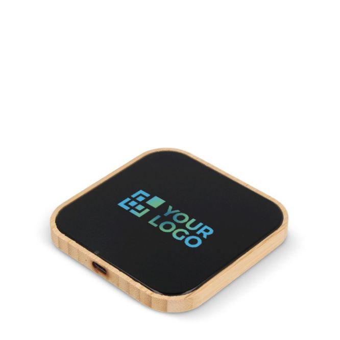 Caricatore wireless quadrato in bambù e vetro nero 10W