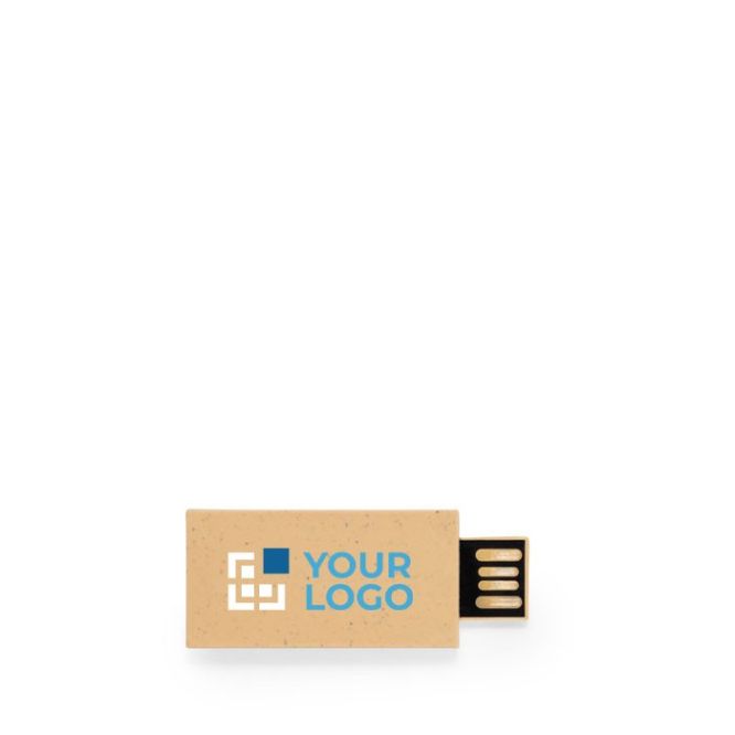 Chiavetta USB minimalista in paglia di grano con logo a colori